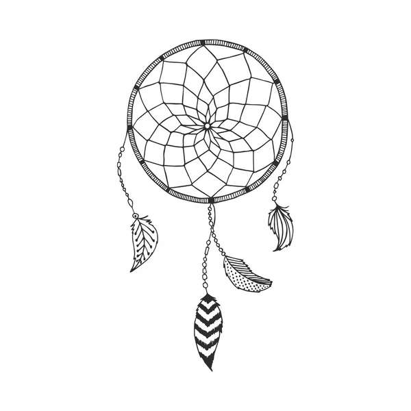 Vector desenat manual Dreamcatcher, design tribal — Vector de stoc