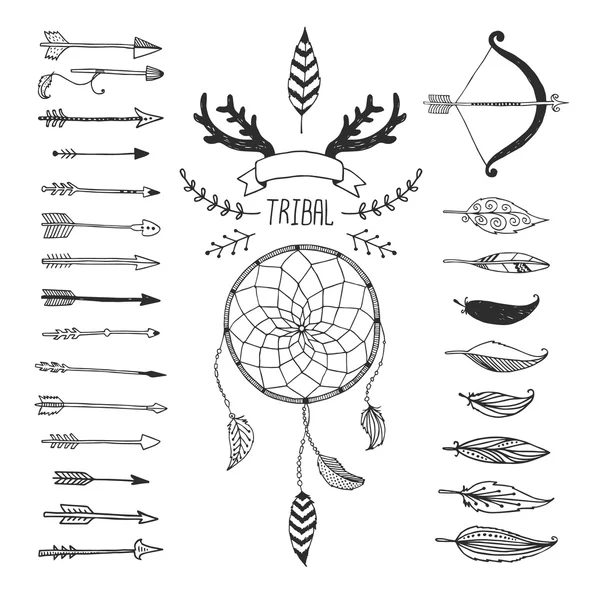 Elementi di design tribali vettoriali, simboli aztechi, frecce Vettoriale Stock