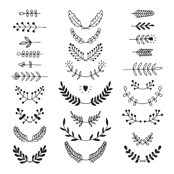 Conjunto de laureles dibujados a mano vector, corona — Archivo Imágenes Vectoriales