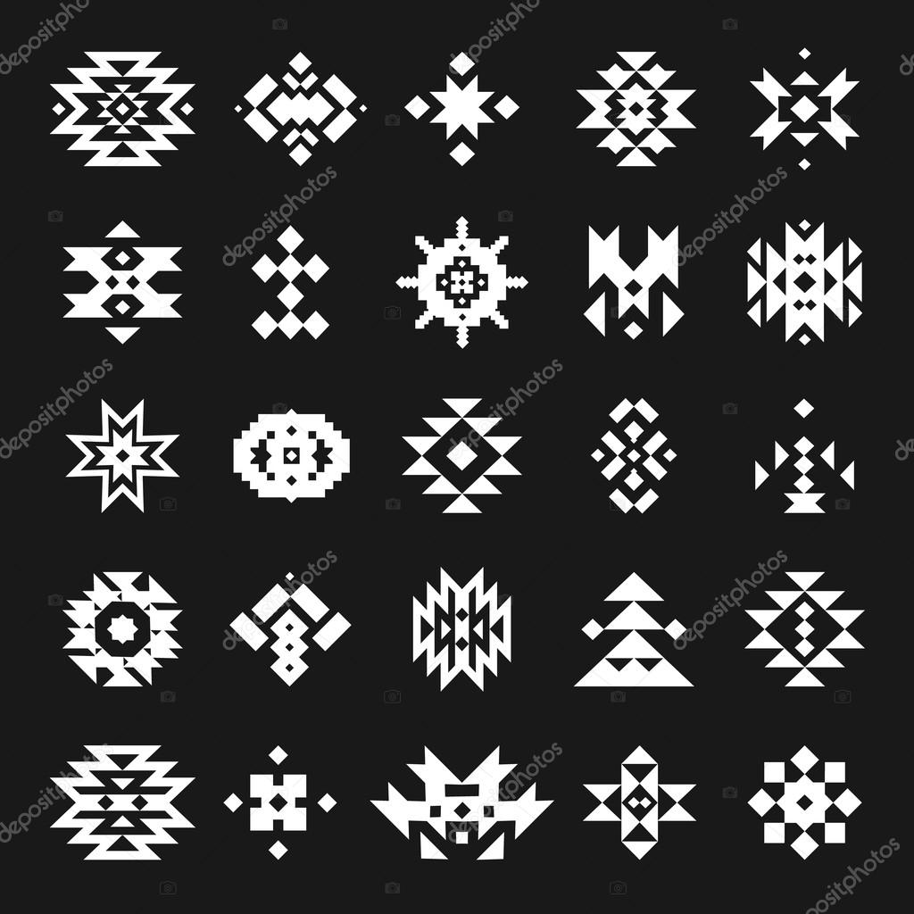 Vector abstract geometric elements, pattern, ethnic collection, aztec icons, tribal art, for design logo, cards, backgrounds
