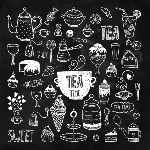 Hand drawn collection tea time — 스톡 벡터