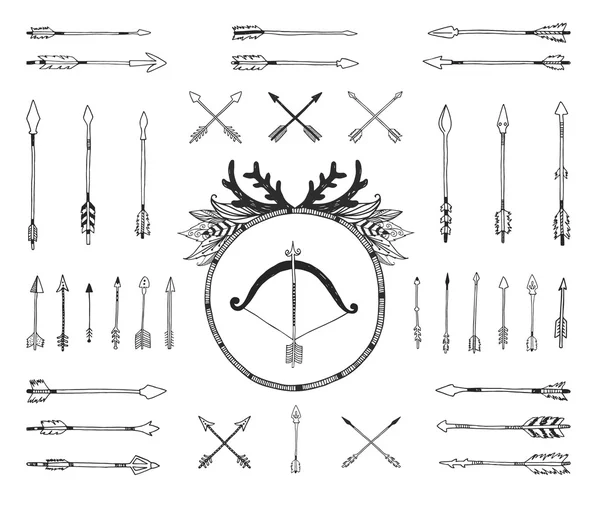 Raccolta tribale disegnata a mano con frecce indiane — Vettoriale Stock