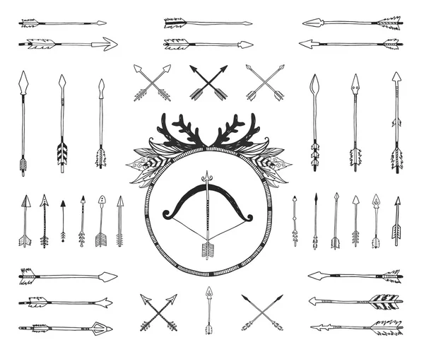 Hand drawn tribal collection with indian arrows — Wektor stockowy