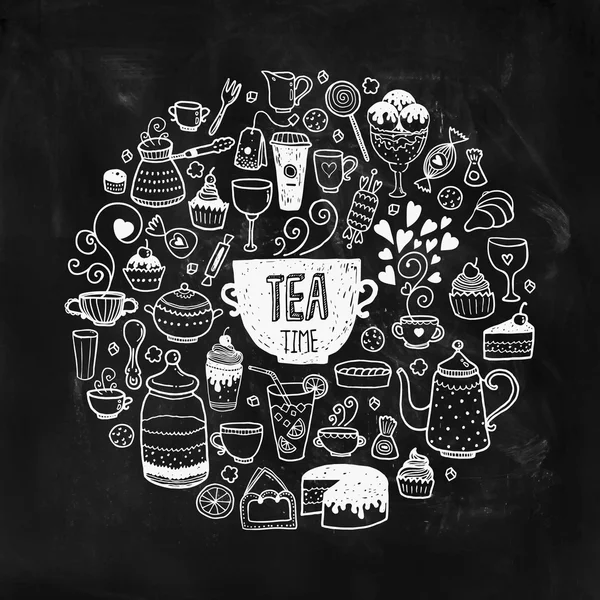 Ilustración dibujado a mano hora del té — Vector de stock