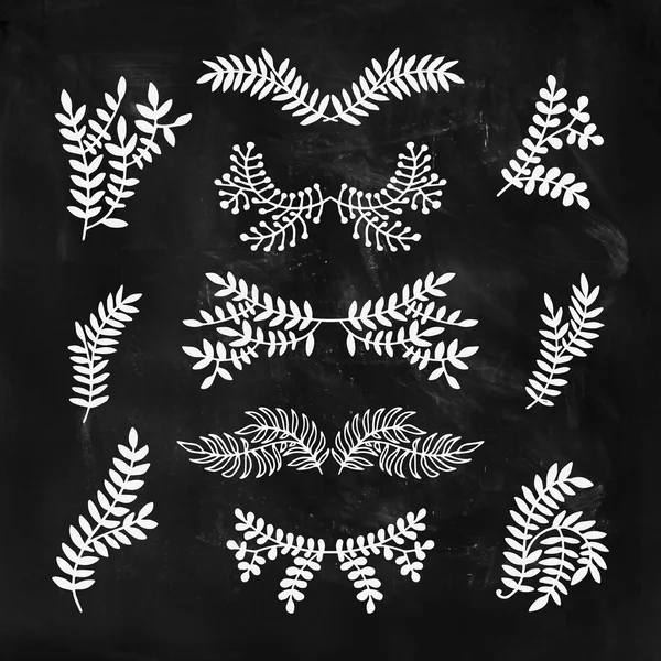 Ensemble de lauriers dessinés à la main vectoriels, couronne, branches — Image vectorielle
