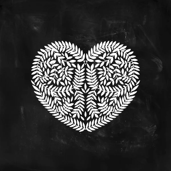 Coeur dessiné à la main avec branches — Image vectorielle