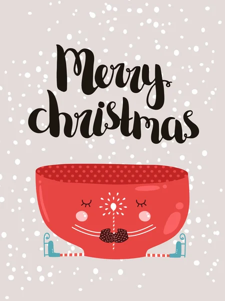 Feliz cartão de Natal com letras desenhadas à mão — Vetor de Stock