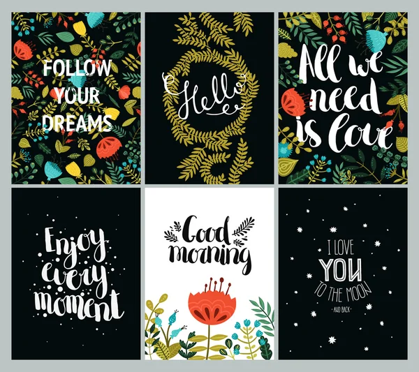 Conjunto de tarjetas inspiradoras y románticas — Vector de stock