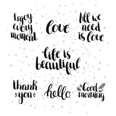 Set of inspirational and romantic hand drawn letterings clipart