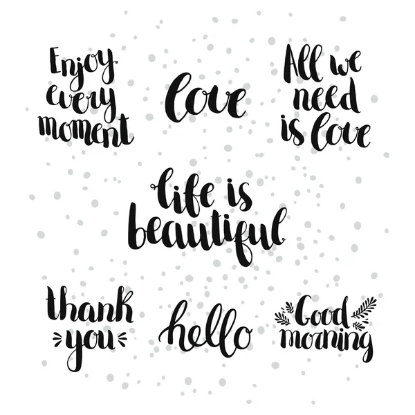 Set of inspirational and romantic hand drawn letterings — Stock Vector