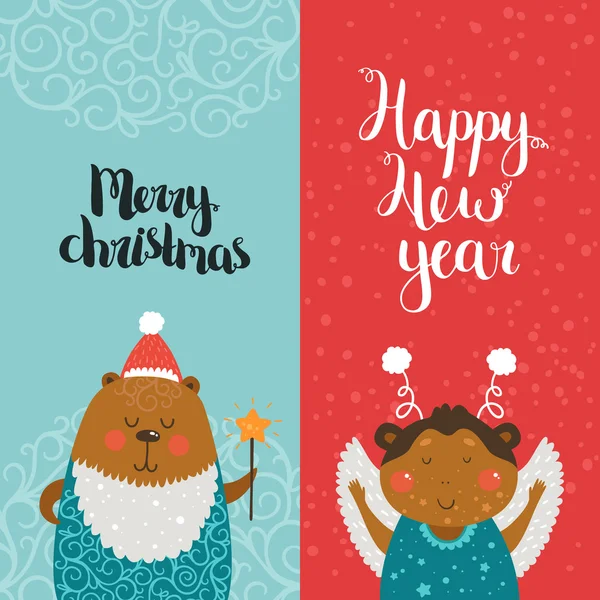 Feliz Navidad y Feliz Año Nuevo tarjetas Ilustraciones de stock libres de derechos