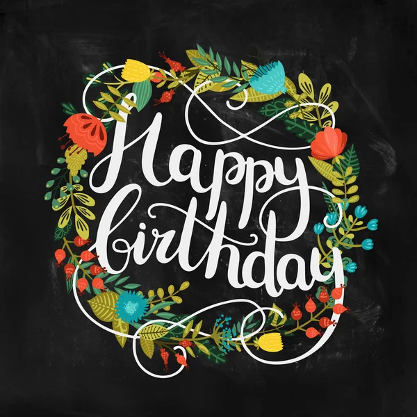 Tarjeta feliz cumpleaños con letras dibujadas a mano — Vector de stock