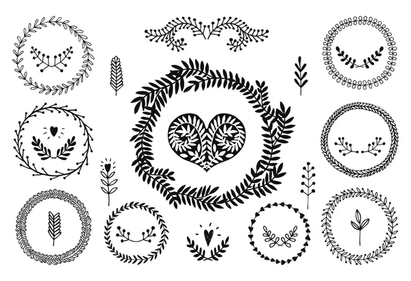 Conjunto de laureles dibujados a mano vector, corona — Archivo Imágenes Vectoriales