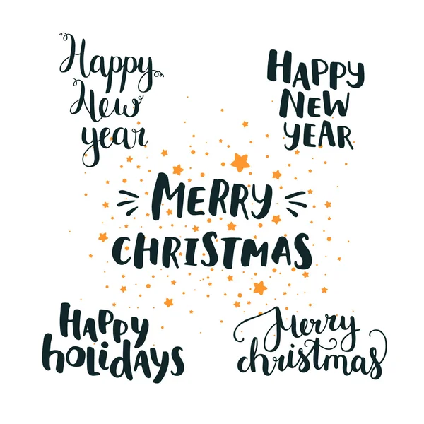 Conjunto de cartas dibujadas a mano Feliz Navidad y Feliz Año Nuevo Vector De Stock