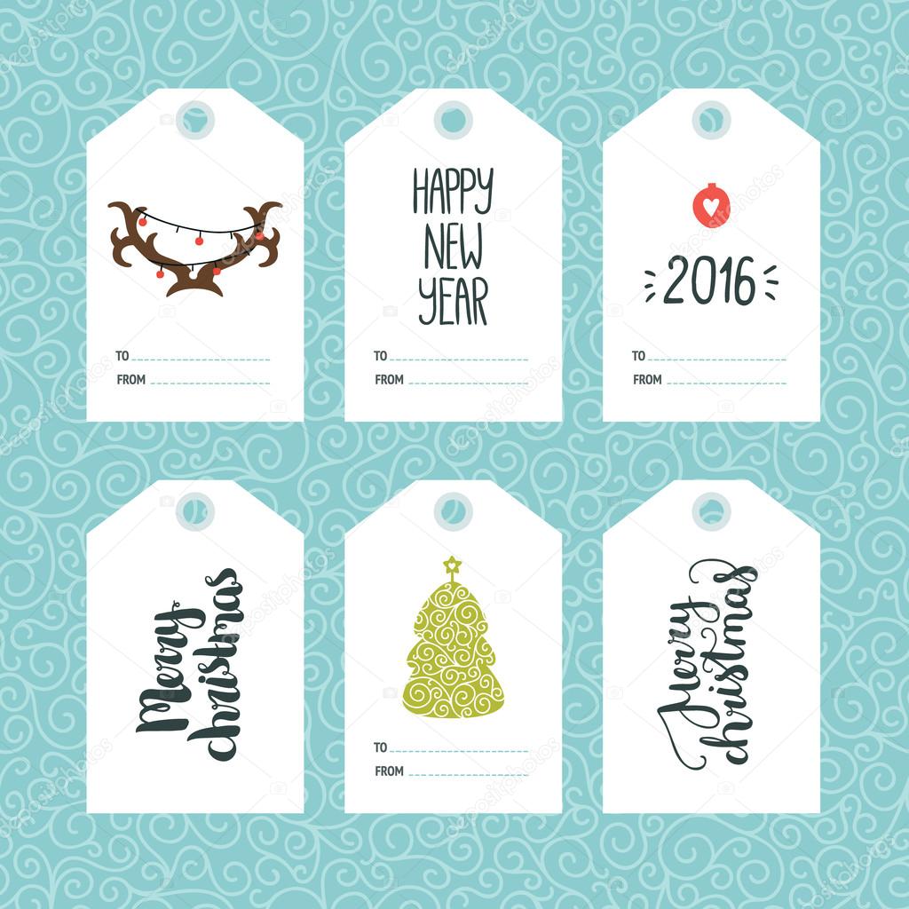 Set of Christmas and New year tags