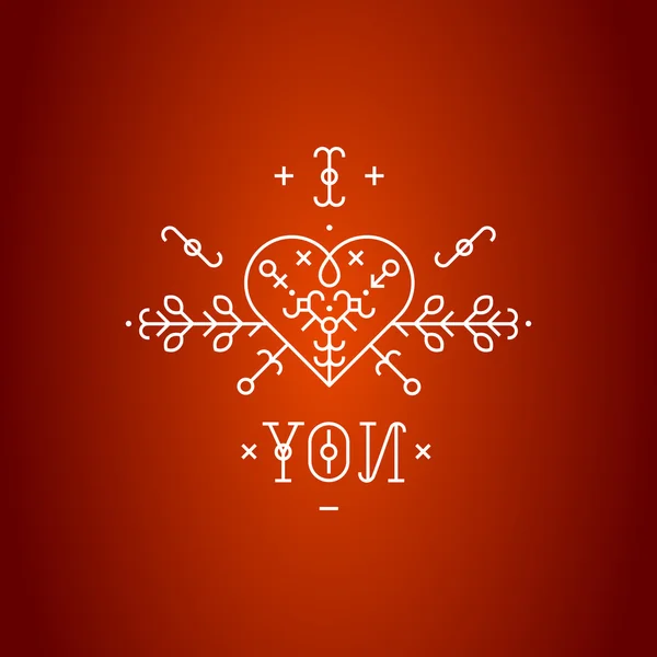 Love card with line romantic elements — Stockový vektor