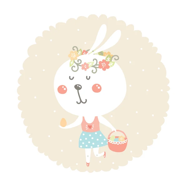Vector easter bunny with egg and basket — ストックベクタ