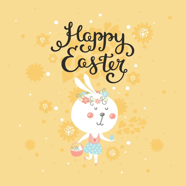 Vector Feliz tarjeta de Pascua con conejito — Vector de stock