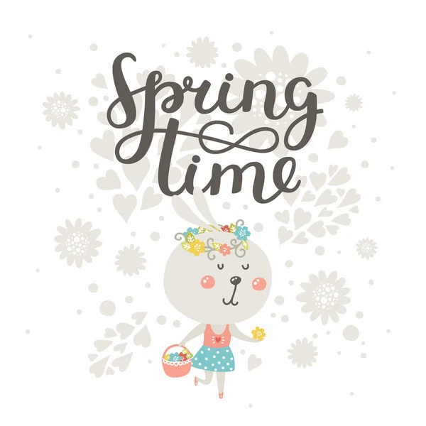 Cute card Spring time with rabbit — 图库矢量图片