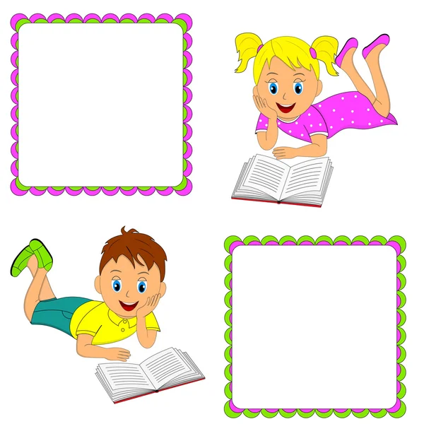 Boy and girl reading a book — Stock Vector