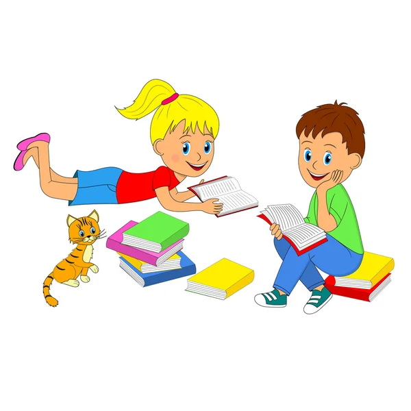 Pojke och flicka med bok — Stock vektor