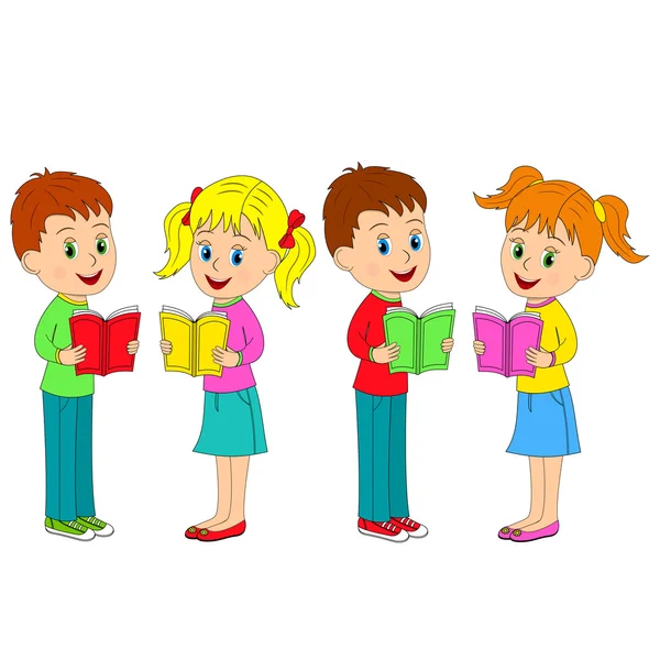 Garçons et filles avec livre — Image vectorielle