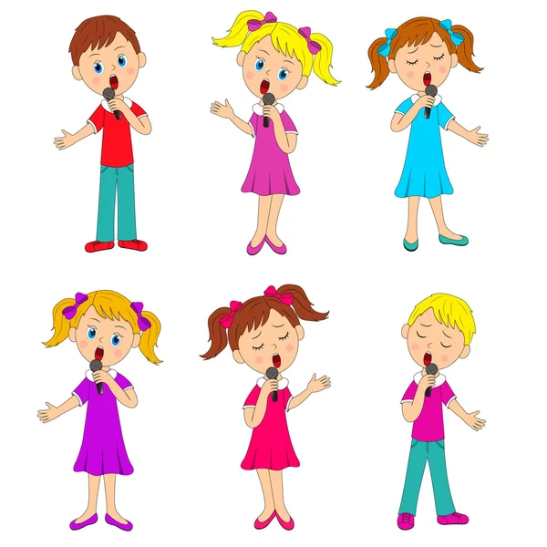 Garçons et filles chantent ensemble — Image vectorielle