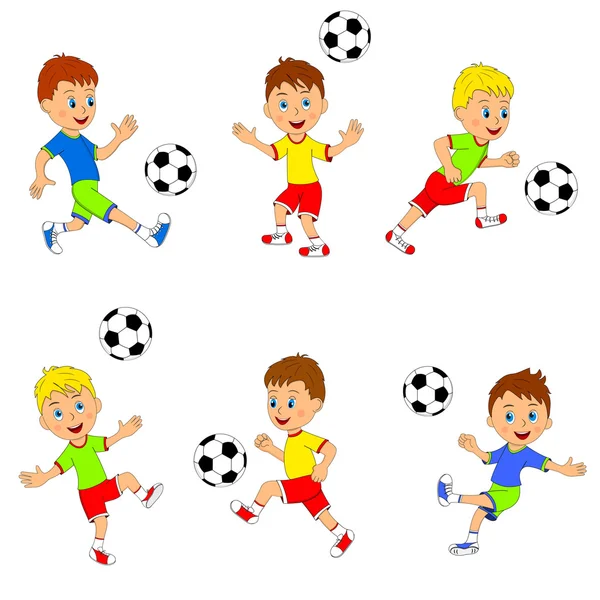 Niño jugando colección de fútbol — Vector de stock