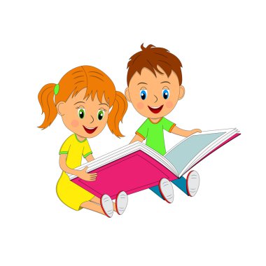 erkek ve kız oturan bir kitap okuma