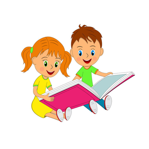 мальчик и девочка сидят, читая книгу
