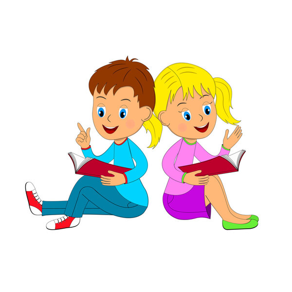 мальчик и девочка сидят, читая книгу
