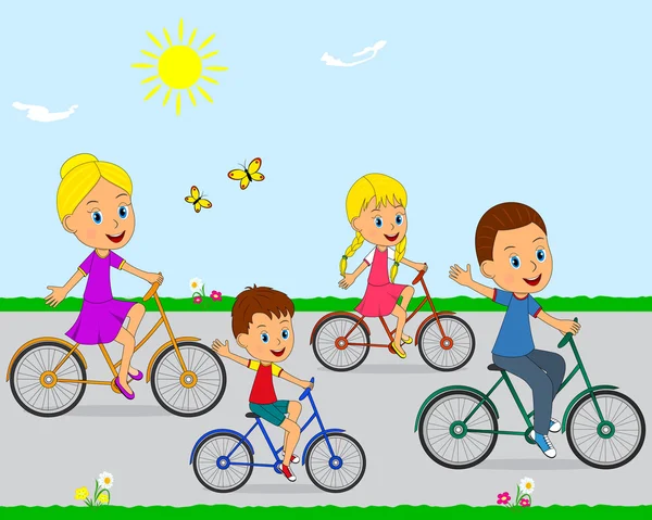 Famiglia in bicicletta — Vettoriale Stock