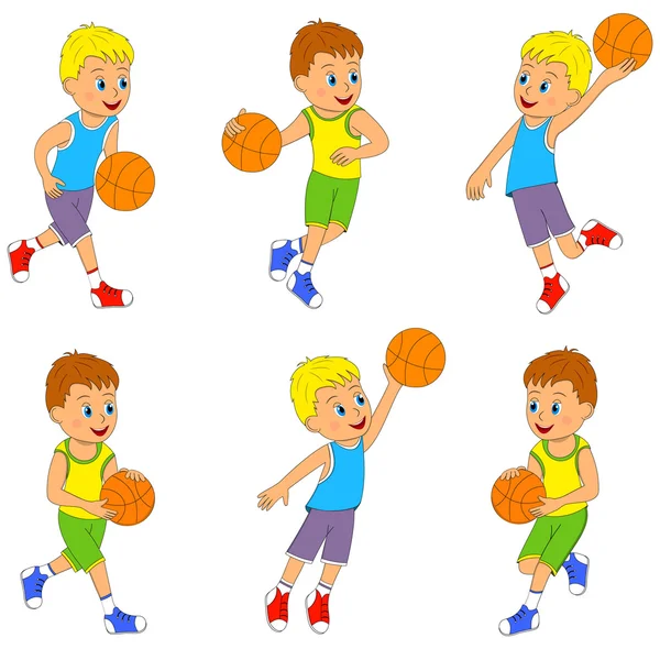 Chico jugando baloncesto conjunto — Vector de stock