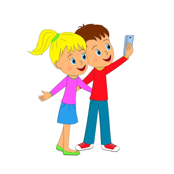Chico y chica hacer una foto en el teléfono — Archivo Imágenes Vectoriales