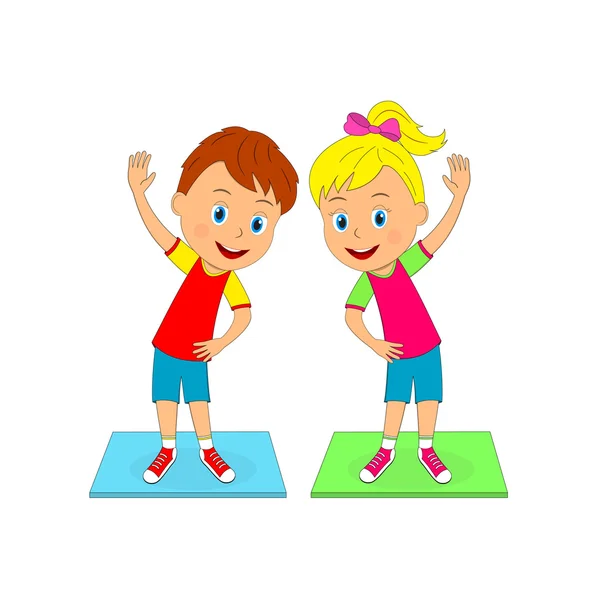 Хлопчик і дівчинка роблять вправи — стоковий вектор