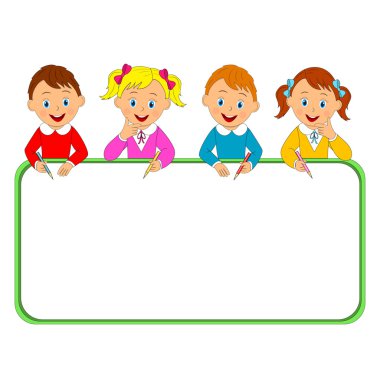 kalemler ve çerçeve ile kız ve erkek