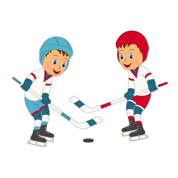 Két fiúk játszani jégkorong — Stock Vector