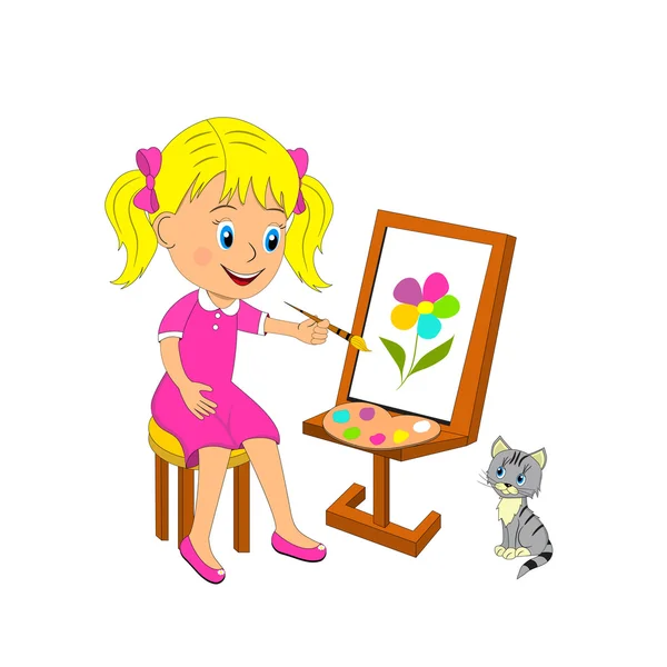 Mädchen malt Blume auf Staffelei — Stockvektor