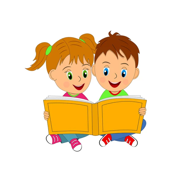 Chlapec a dívka si sednout a číst knihu — Stockový vektor