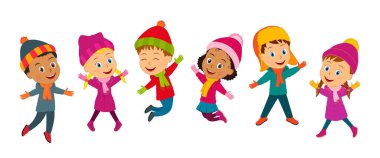 Çizgi filmdeki küçük çocuklar beyaz, illüstrasyon, vektör...