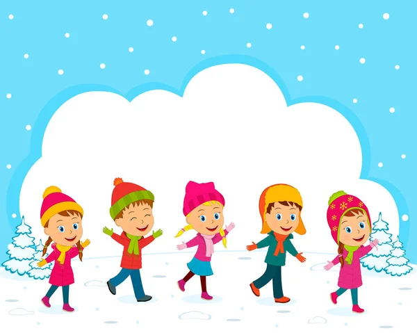 Cartoon Little Kids Winter Background Illustration Vector — Stock Vector