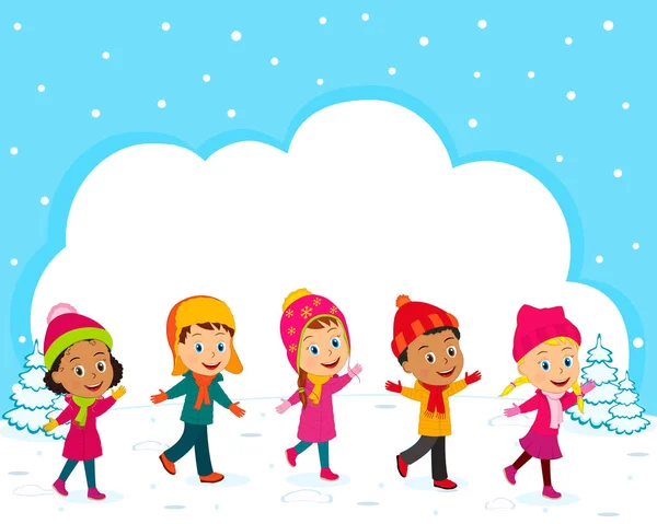 Cartoon Little Kids Winter Background Illustration Vector — Stock Vector