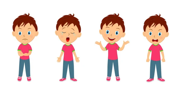 Bambini Bambini Esprimono Emozioni Insieme Illustrazione Vettore — Vettoriale Stock
