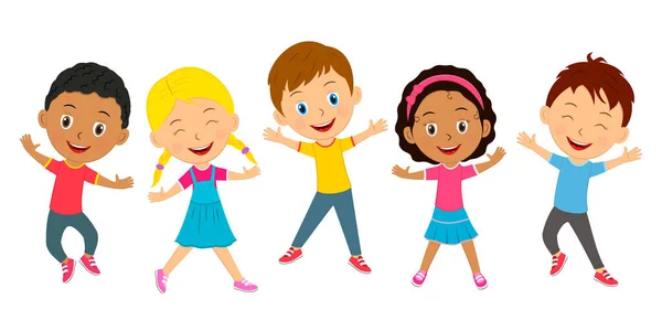 Kids Boys Girls Jumping White Background Illustration Vector — Stock Vector