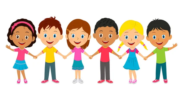 Kids Little Boys Girls Standing Holding Hands Illustration Vector — Stock Vector