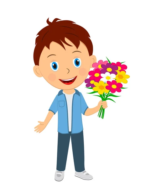 Lindo Niño Dibujos Animados Con Flores Vector Ilustración — Vector de stock