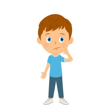 Sevimli çizgi film çocuğu şüphe, çizim, vektör gösteriyor.