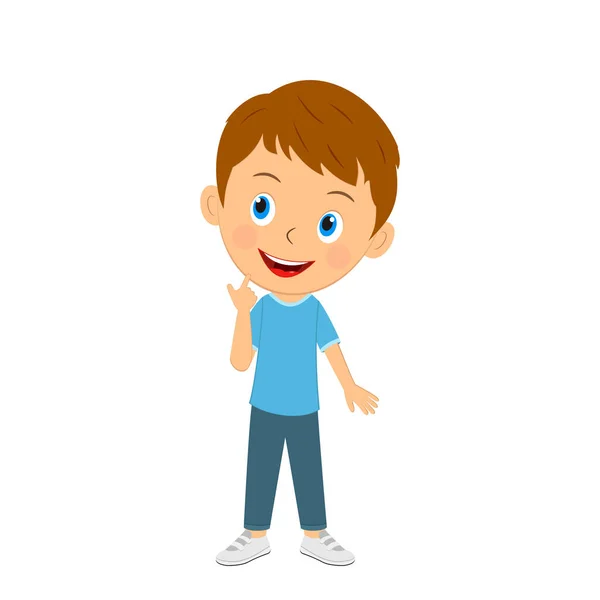 Cute Cartoon Boy Thinks Illustration Vector — Stock Vector