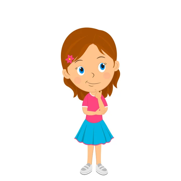 Cute Carrtoon Girl Shouws Pensive Illustration Vector — Stock Vector