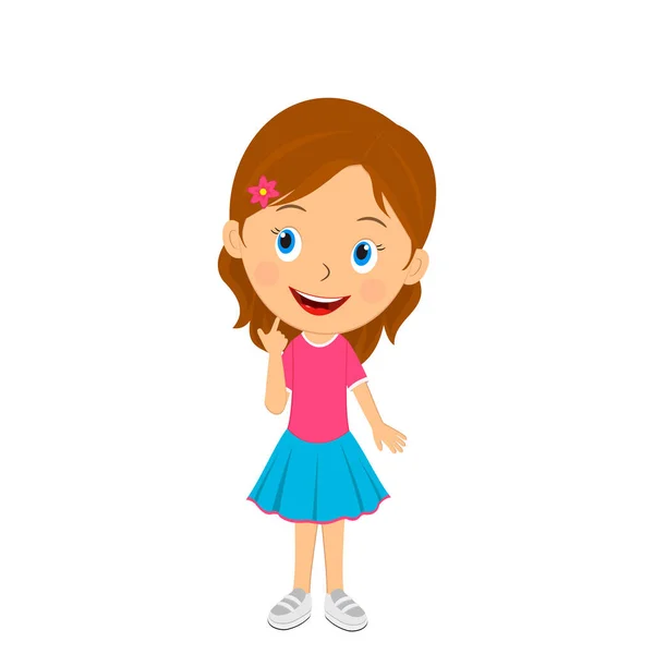 Cute Cartoon Girl Thinks Illustration Vector — Stock Vector